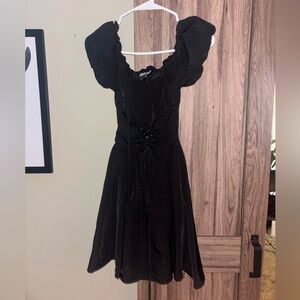 Black Puff Sleeve Corset-Style Dress
